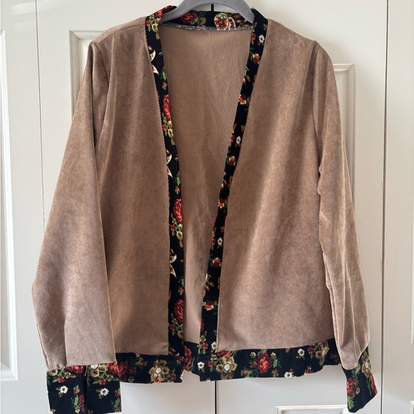 Jackets & Blazers - Floral Trim Tan Cardigan